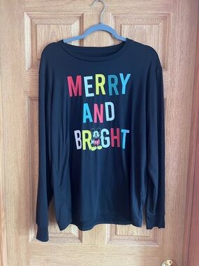Disney Black Long-Sleeve "Merry and Bright" Top with Multicolor Graphic